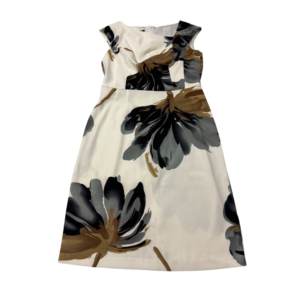 Alyx Floral Sheath Dress Cream Grey Bronze Draped Neck Size 4 Cottagecore Luxury